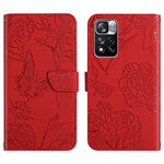 Custodia per cellulare in pelle goffrata con peonia a farfalla, For Xiaomi Redmi Note 11 5G Chinese Version, For Xiaomi Redmi Note 11 Pro Foreign Version, For Xiaomi Redmi Note 11 Pro / Poco M4 Pro 5G, For Xiaomi Mi 10 Lite 5G