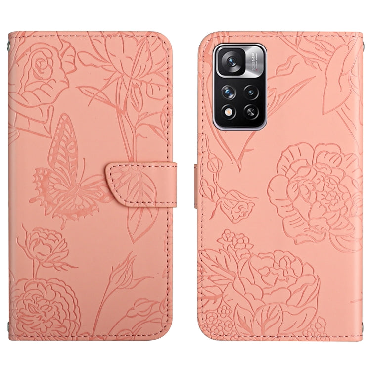 Custodia per cellulare in pelle goffrata con peonia a farfalla, For Xiaomi Redmi Note 11 5G Chinese Version, For Xiaomi Redmi Note 11 Pro Foreign Version, For Xiaomi Redmi Note 11 Pro / Poco M4 Pro 5G, For Xiaomi Mi 10 Lite 5G