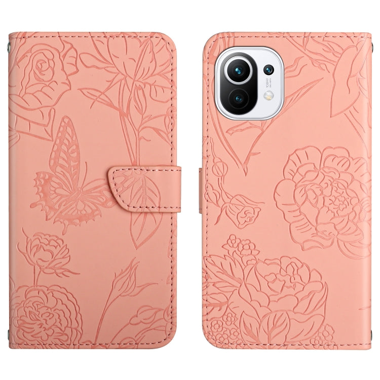 Custodia per cellulare in pelle goffrata con peonia a farfalla, For Xiaomi Mi 10 / 10 Pro 5G, For Xiaomi Mi 10T 5G, For Xiaomi Mi 11, For Xiaomi Mi 11 Lite