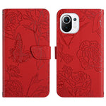 Custodia per cellulare in pelle goffrata con peonia a farfalla, For Xiaomi Mi 10 / 10 Pro 5G, For Xiaomi Mi 10T 5G, For Xiaomi Mi 11, For Xiaomi Mi 11 Lite