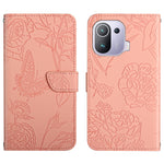 Custodia per cellulare in pelle goffrata con peonia a farfalla, For Xiaomi Mi 11 Pro, For Xiaomi Mi 11 Ultra, For Xiaomi Mi 11T / 11T Pro, For Xiaomi 12 / 12 Pro