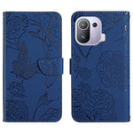 Custodia per cellulare in pelle goffrata con peonia a farfalla, For Xiaomi Mi 11 Pro, For Xiaomi Mi 11 Ultra, For Xiaomi Mi 11T / 11T Pro, For Xiaomi 12 / 12 Pro