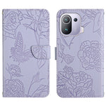 Custodia per cellulare in pelle goffrata con peonia a farfalla, For Xiaomi Mi 11 Pro, For Xiaomi Mi 11 Ultra, For Xiaomi Mi 11T / 11T Pro, For Xiaomi 12 / 12 Pro