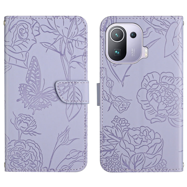 Custodia per cellulare in pelle goffrata con peonia a farfalla, For Xiaomi Mi 11 Pro, For Xiaomi Mi 11 Ultra, For Xiaomi Mi 11T / 11T Pro, For Xiaomi 12 / 12 Pro