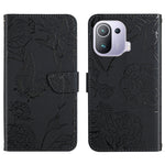 Custodia per cellulare in pelle goffrata con peonia a farfalla, For Xiaomi Mi 11 Pro, For Xiaomi Mi 11 Ultra, For Xiaomi Mi 11T / 11T Pro, For Xiaomi 12 / 12 Pro
