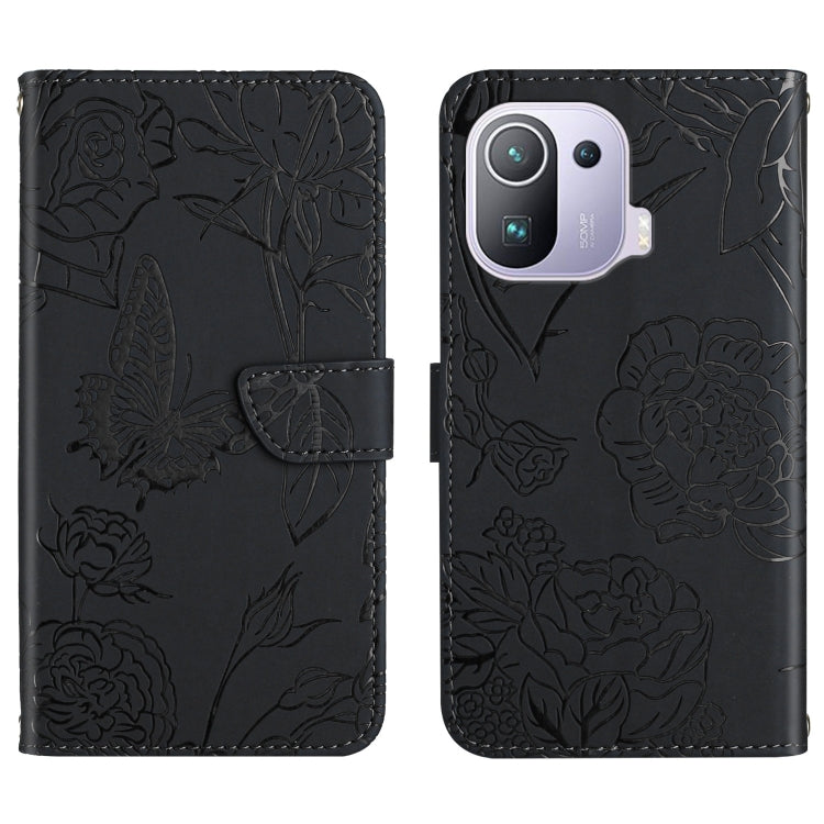 Custodia per cellulare in pelle goffrata con peonia a farfalla, For Xiaomi Mi 11 Pro, For Xiaomi Mi 11 Ultra, For Xiaomi Mi 11T / 11T Pro, For Xiaomi 12 / 12 Pro