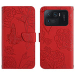 Custodia per cellulare in pelle goffrata con peonia a farfalla, For Xiaomi Mi 11 Pro, For Xiaomi Mi 11 Ultra, For Xiaomi Mi 11T / 11T Pro, For Xiaomi 12 / 12 Pro