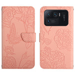 Custodia per cellulare in pelle goffrata con peonia a farfalla, For Xiaomi Mi 11 Pro, For Xiaomi Mi 11 Ultra, For Xiaomi Mi 11T / 11T Pro, For Xiaomi 12 / 12 Pro