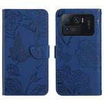 Custodia per cellulare in pelle goffrata con peonia a farfalla, For Xiaomi Mi 11 Pro, For Xiaomi Mi 11 Ultra, For Xiaomi Mi 11T / 11T Pro, For Xiaomi 12 / 12 Pro
