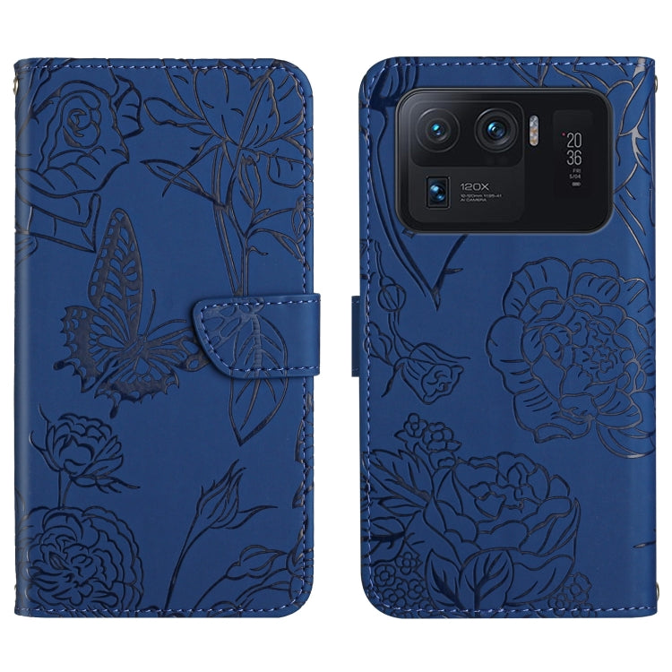 Custodia per cellulare in pelle goffrata con peonia a farfalla, For Xiaomi Mi 11 Pro, For Xiaomi Mi 11 Ultra, For Xiaomi Mi 11T / 11T Pro, For Xiaomi 12 / 12 Pro