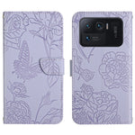 Custodia per cellulare in pelle goffrata con peonia a farfalla, For Xiaomi Mi 11 Pro, For Xiaomi Mi 11 Ultra, For Xiaomi Mi 11T / 11T Pro, For Xiaomi 12 / 12 Pro