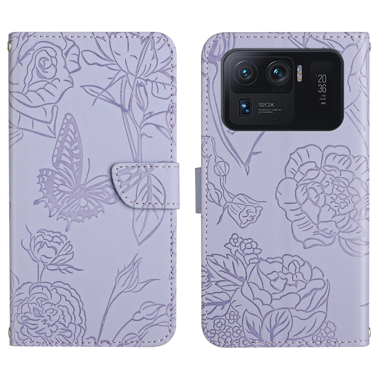 Custodia per cellulare in pelle goffrata con peonia a farfalla, For Xiaomi Mi 11 Pro, For Xiaomi Mi 11 Ultra, For Xiaomi Mi 11T / 11T Pro, For Xiaomi 12 / 12 Pro