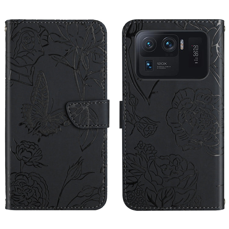 Custodia per cellulare in pelle goffrata con peonia a farfalla, For Xiaomi Mi 11 Pro, For Xiaomi Mi 11 Ultra, For Xiaomi Mi 11T / 11T Pro, For Xiaomi 12 / 12 Pro