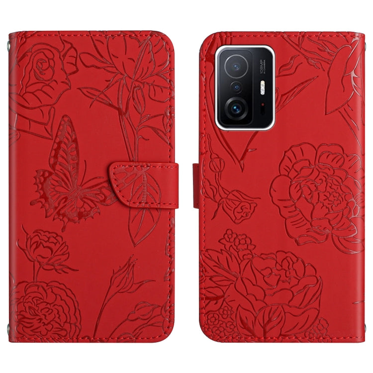 Custodia per cellulare in pelle goffrata con peonia a farfalla, For Xiaomi Mi 11 Pro, For Xiaomi Mi 11 Ultra, For Xiaomi Mi 11T / 11T Pro, For Xiaomi 12 / 12 Pro