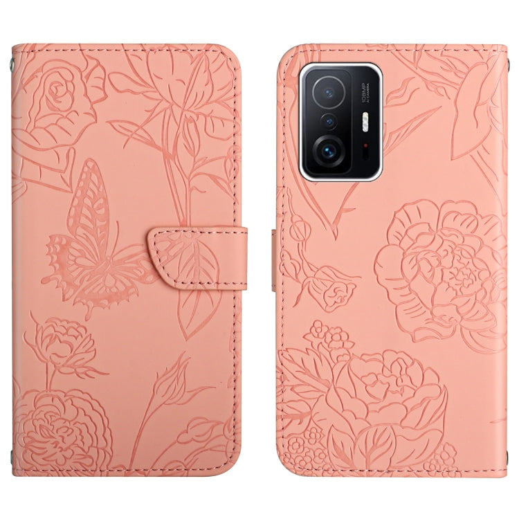 Custodia per cellulare in pelle goffrata con peonia a farfalla, For Xiaomi Mi 11 Pro, For Xiaomi Mi 11 Ultra, For Xiaomi Mi 11T / 11T Pro, For Xiaomi 12 / 12 Pro