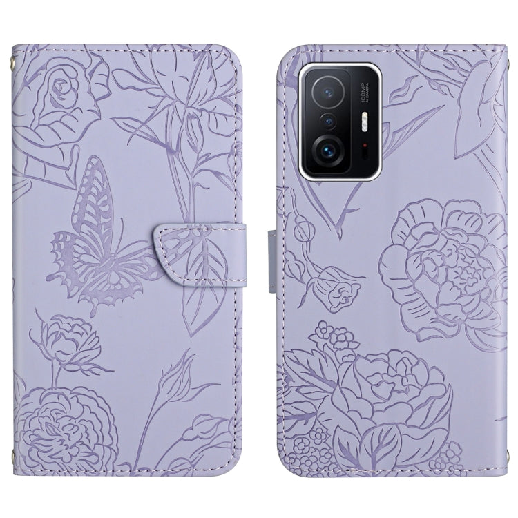 Custodia per cellulare in pelle goffrata con peonia a farfalla, For Xiaomi Mi 11 Pro, For Xiaomi Mi 11 Ultra, For Xiaomi Mi 11T / 11T Pro, For Xiaomi 12 / 12 Pro