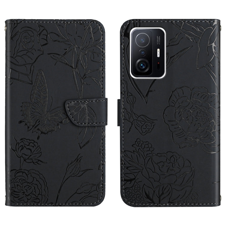 Custodia per cellulare in pelle goffrata con peonia a farfalla, For Xiaomi Mi 11 Pro, For Xiaomi Mi 11 Ultra, For Xiaomi Mi 11T / 11T Pro, For Xiaomi 12 / 12 Pro