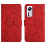 Custodia per cellulare in pelle goffrata con peonia a farfalla, For Xiaomi Mi 11 Pro, For Xiaomi Mi 11 Ultra, For Xiaomi Mi 11T / 11T Pro, For Xiaomi 12 / 12 Pro