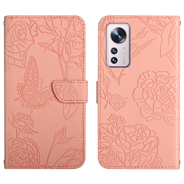 Custodia per cellulare in pelle goffrata con peonia a farfalla, For Xiaomi Mi 11 Pro, For Xiaomi Mi 11 Ultra, For Xiaomi Mi 11T / 11T Pro, For Xiaomi 12 / 12 Pro