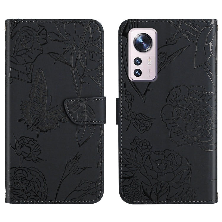Custodia per cellulare in pelle goffrata con peonia a farfalla, For Xiaomi Mi 11 Pro, For Xiaomi Mi 11 Ultra, For Xiaomi Mi 11T / 11T Pro, For Xiaomi 12 / 12 Pro