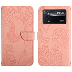Custodia per cellulare in pelle goffrata con peonia a farfalla, For Xiaomi Poco X4 Pro 5G