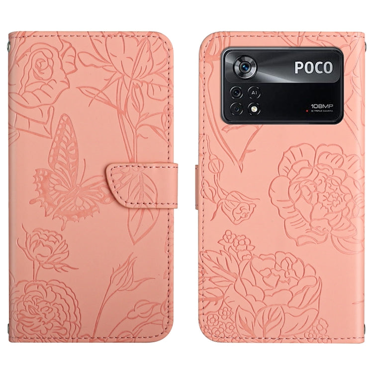 Custodia per cellulare in pelle goffrata con peonia a farfalla, For Xiaomi Poco X4 Pro 5G