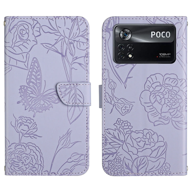 Custodia per cellulare in pelle goffrata con peonia a farfalla, For Xiaomi Poco X4 Pro 5G