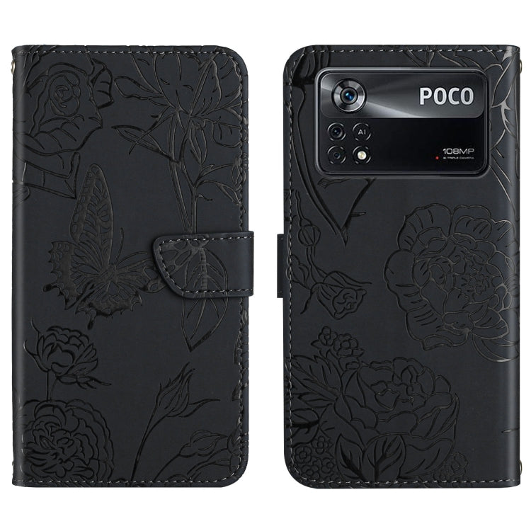 Custodia per cellulare in pelle goffrata con peonia a farfalla, For Xiaomi Poco X4 Pro 5G