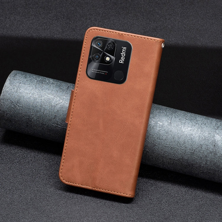 Custodia per telefono in pelle di colore puro con trama in pelle di agnello, For Xiaomi Redmi 10C
