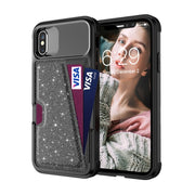 Custodia in pelle con borsa per carte magnetiche glitterate, For iPhone X / XS, For iPhone XR, For iPhone XS Max, For iPhone SE 2022 / SE 2020 / 7 / 8, For iPhone 8 Plus / 7 Plus / 6 Plus