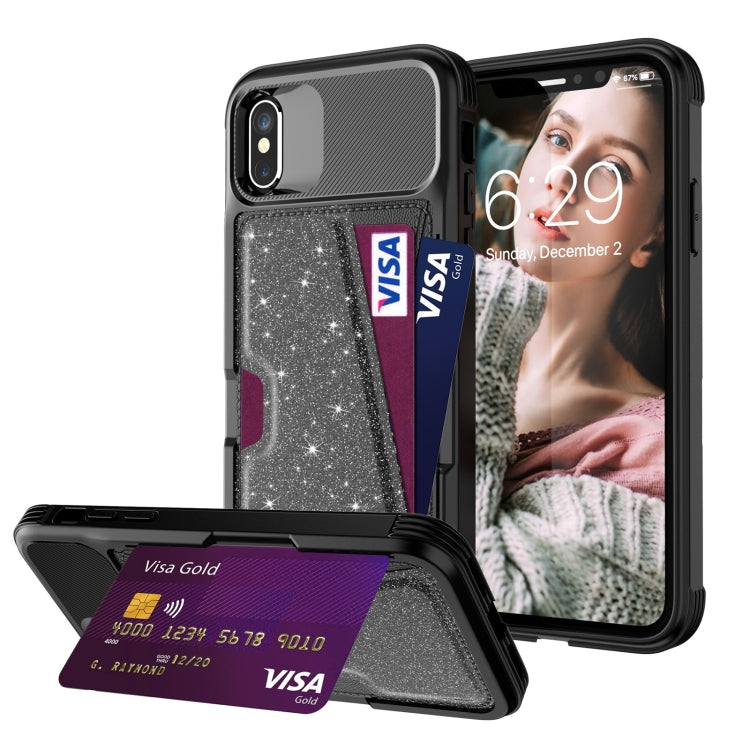 Custodia in pelle con borsa per carte magnetiche glitterate, For iPhone X / XS, For iPhone XR, For iPhone XS Max, For iPhone SE 2022 / SE 2020 / 7 / 8, For iPhone 8 Plus / 7 Plus / 6 Plus