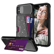Custodia in pelle con borsa per carte magnetiche glitterate, For iPhone X / XS, For iPhone XR, For iPhone XS Max, For iPhone SE 2022 / SE 2020 / 7 / 8, For iPhone 8 Plus / 7 Plus / 6 Plus