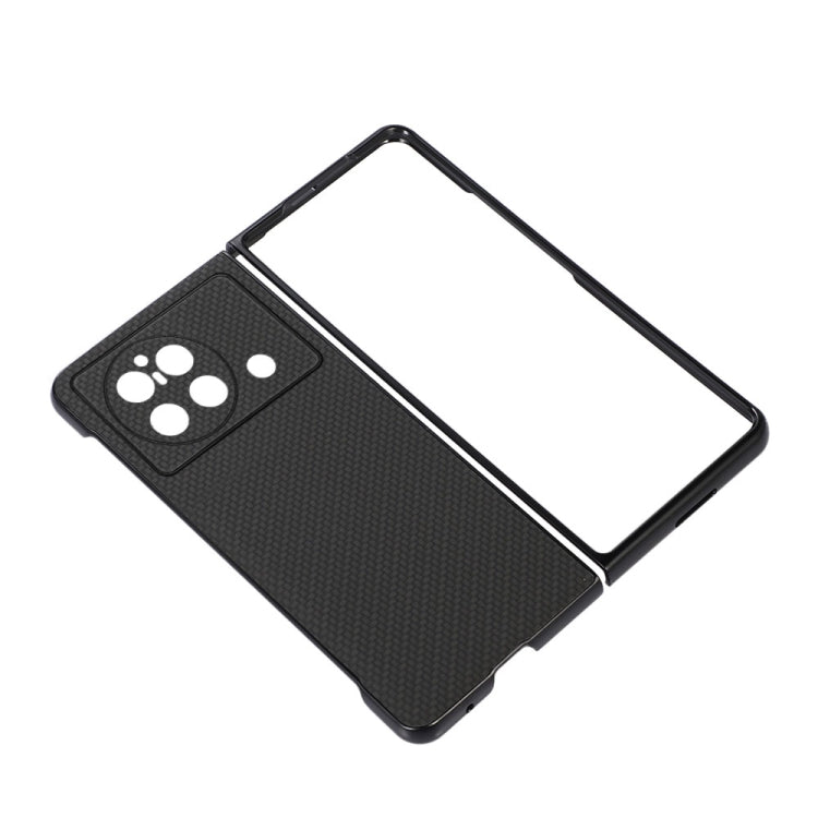 Custodia per telefono in PU con trama in fibra di carbonio con foro preciso, For vivo X Fold