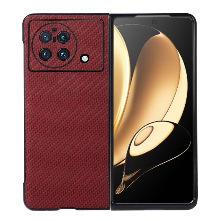 Custodia per telefono in PU con trama in fibra di carbonio con foro preciso, For vivo X Fold