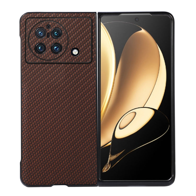 Custodia per telefono in PU con trama in fibra di carbonio con foro preciso, For vivo X Fold
