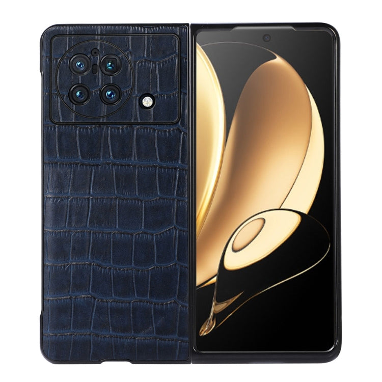 Cassa del telefono in vera pelle con trama in coccodrillo con foro accurato, For vivo X Fold