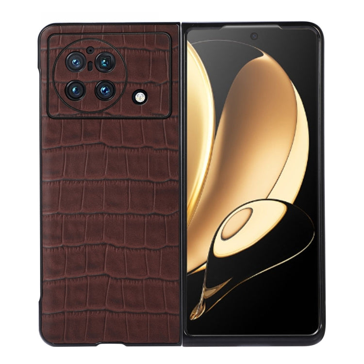 Cassa del telefono in vera pelle con trama in coccodrillo con foro accurato, For vivo X Fold