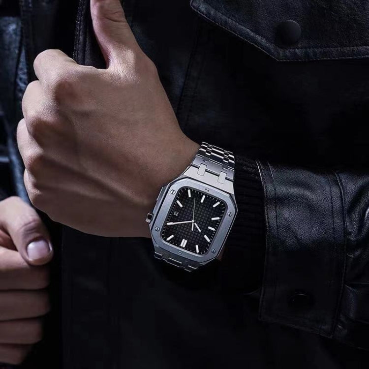 Cinturino in metallo rovere integrato + custodia per orologio per Apple Watch Series, For Apple Watch Series 9 / 8 / 7 45mm