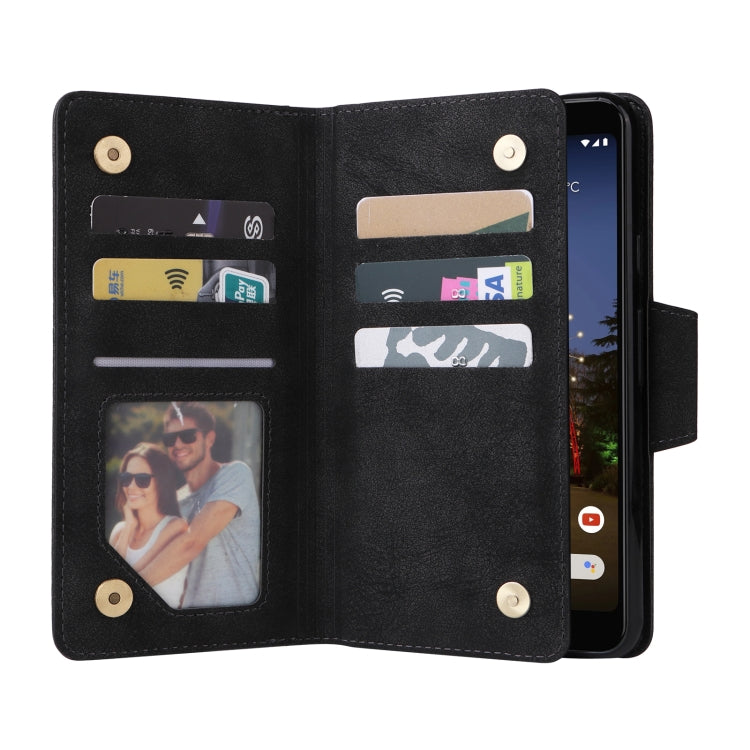 Rivetto Fibbia 9 carte Custodia per telefono in pelle a tre pieghe, For Google Pixel 3A, For Google Pixel 3A XL, For Google Pixel 4, For Google Pixel 4A 4G