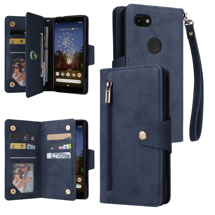 Rivetto Fibbia 9 carte Custodia per telefono in pelle a tre pieghe, For Google Pixel 3A, For Google Pixel 3A XL, For Google Pixel 4, For Google Pixel 4A 4G