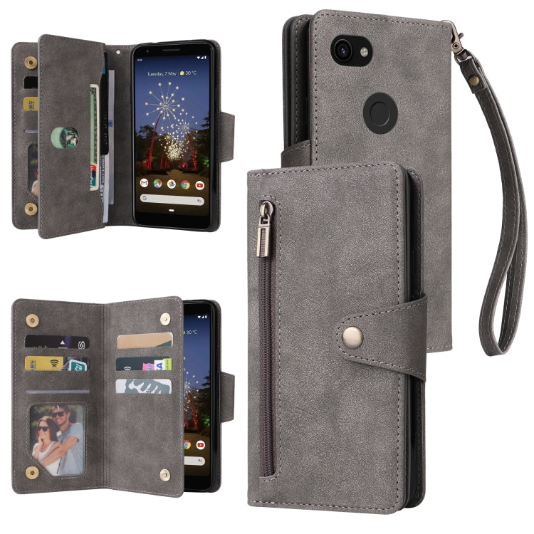 Rivetto Fibbia 9 carte Custodia per telefono in pelle a tre pieghe, For Google Pixel 3A, For Google Pixel 3A XL, For Google Pixel 4, For Google Pixel 4A 4G