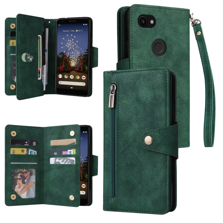 Rivetto Fibbia 9 carte Custodia per telefono in pelle a tre pieghe, For Google Pixel 3A, For Google Pixel 3A XL, For Google Pixel 4, For Google Pixel 4A 4G