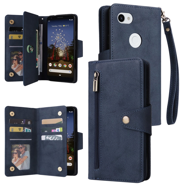 Rivetto Fibbia 9 carte Custodia per telefono in pelle a tre pieghe, For Google Pixel 3A, For Google Pixel 3A XL, For Google Pixel 4, For Google Pixel 4A 4G