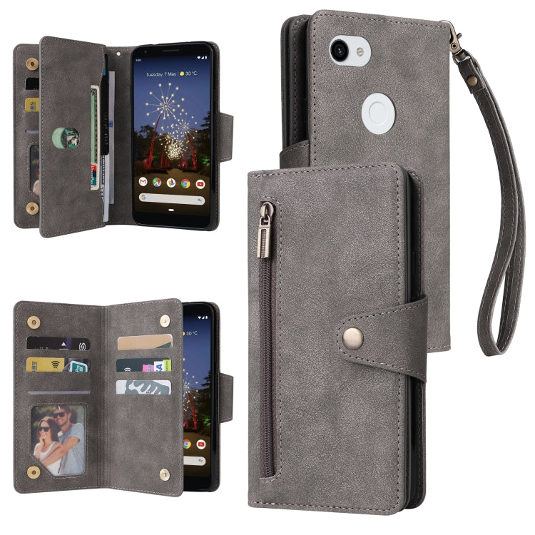 Rivetto Fibbia 9 carte Custodia per telefono in pelle a tre pieghe, For Google Pixel 3A, For Google Pixel 3A XL, For Google Pixel 4, For Google Pixel 4A 4G