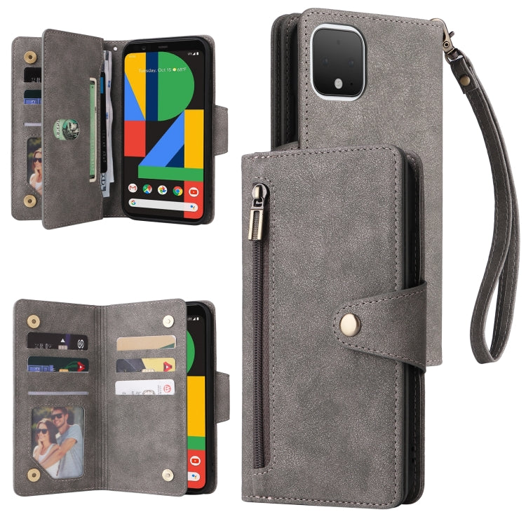 Rivetto Fibbia 9 carte Custodia per telefono in pelle a tre pieghe, For Google Pixel 3A, For Google Pixel 3A XL, For Google Pixel 4, For Google Pixel 4A 4G