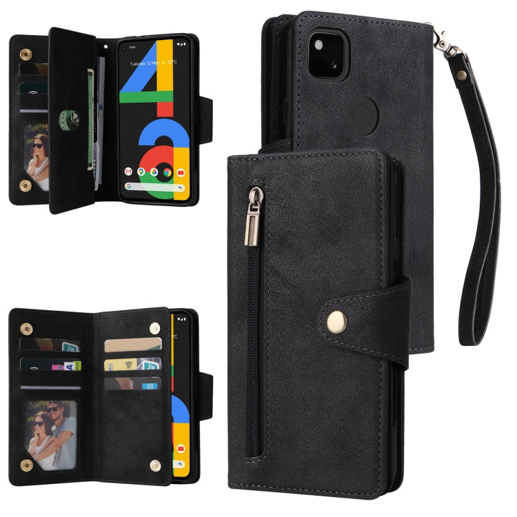 Rivetto Fibbia 9 carte Custodia per telefono in pelle a tre pieghe, For Google Pixel 3A, For Google Pixel 3A XL, For Google Pixel 4, For Google Pixel 4A 4G