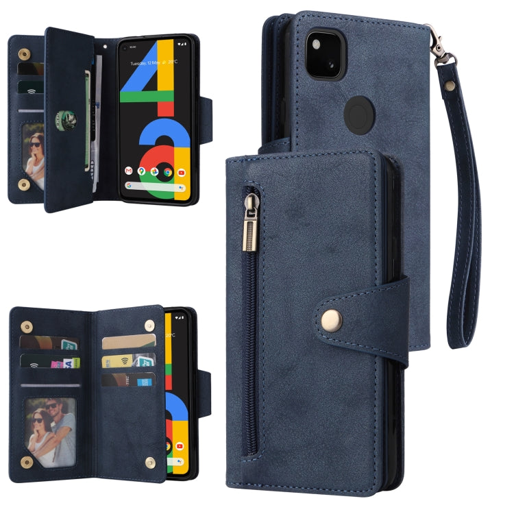 Rivetto Fibbia 9 carte Custodia per telefono in pelle a tre pieghe, For Google Pixel 3A, For Google Pixel 3A XL, For Google Pixel 4, For Google Pixel 4A 4G