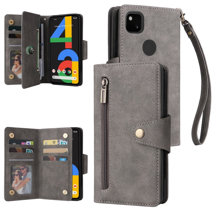 Rivetto Fibbia 9 carte Custodia per telefono in pelle a tre pieghe, For Google Pixel 3A, For Google Pixel 3A XL, For Google Pixel 4, For Google Pixel 4A 4G