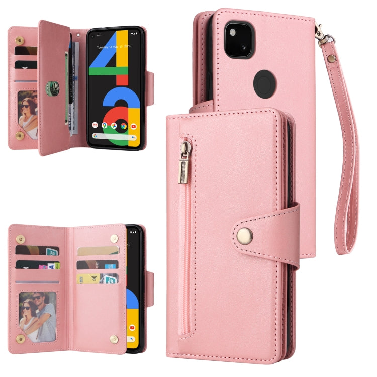 Rivetto Fibbia 9 carte Custodia per telefono in pelle a tre pieghe, For Google Pixel 3A, For Google Pixel 3A XL, For Google Pixel 4, For Google Pixel 4A 4G