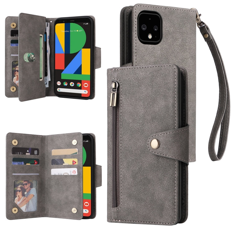 Rivetto Fibbia 9 carte Custodia per telefono in pelle a tre pieghe, For Google Pixel 4A 5G, For Google Pixel 4 XL, For Google Pixel 6, For Google Pixel 6 Pro